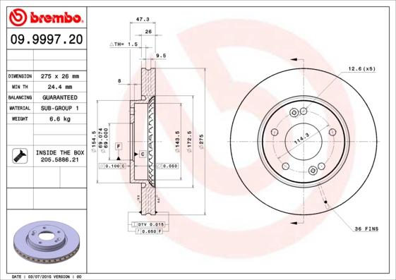 Brembo 09.9997.20 - Тормозной диск autosila-amz.com