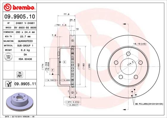 Brembo 09.9905.10 - Тормозной диск autosila-amz.com
