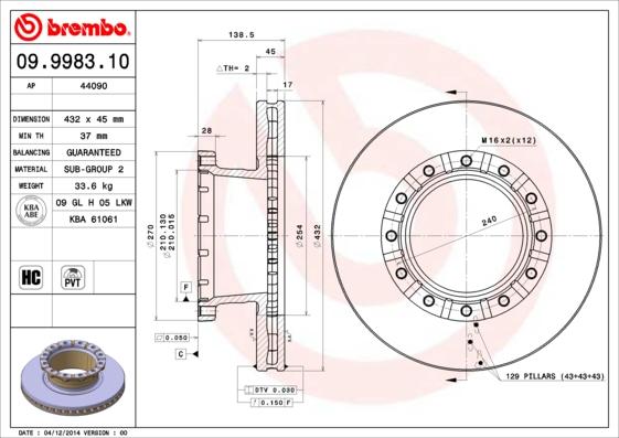 Brembo 09.9983.10 - Тормозной диск autosila-amz.com