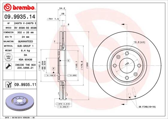 Brembo 09.9935.14 - Тормозной диск autosila-amz.com