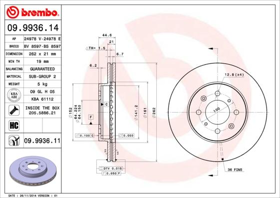 Brembo 09.9936.11 - Тормозной диск autosila-amz.com