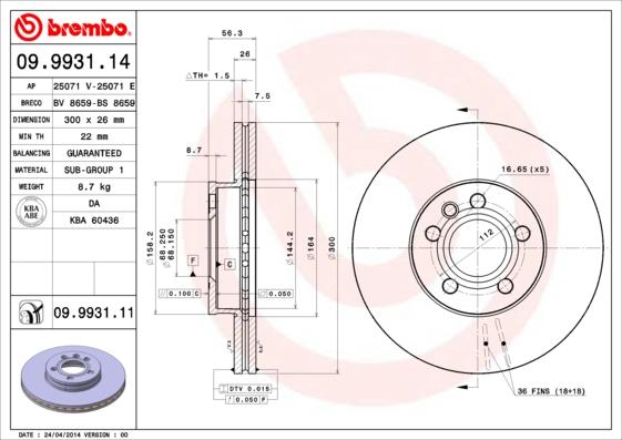 Brembo 09.9931.11 - Тормозной диск autosila-amz.com