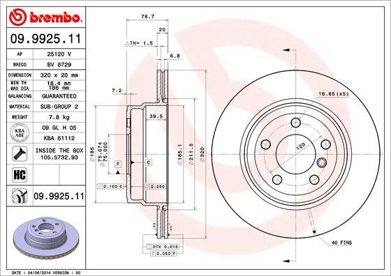 Brembo 09.9925.11 - Тормозной диск autosila-amz.com