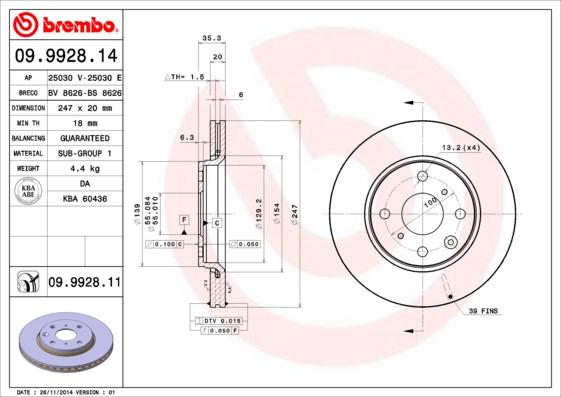 Brembo 09.9928.11 - Тормозной диск autosila-amz.com