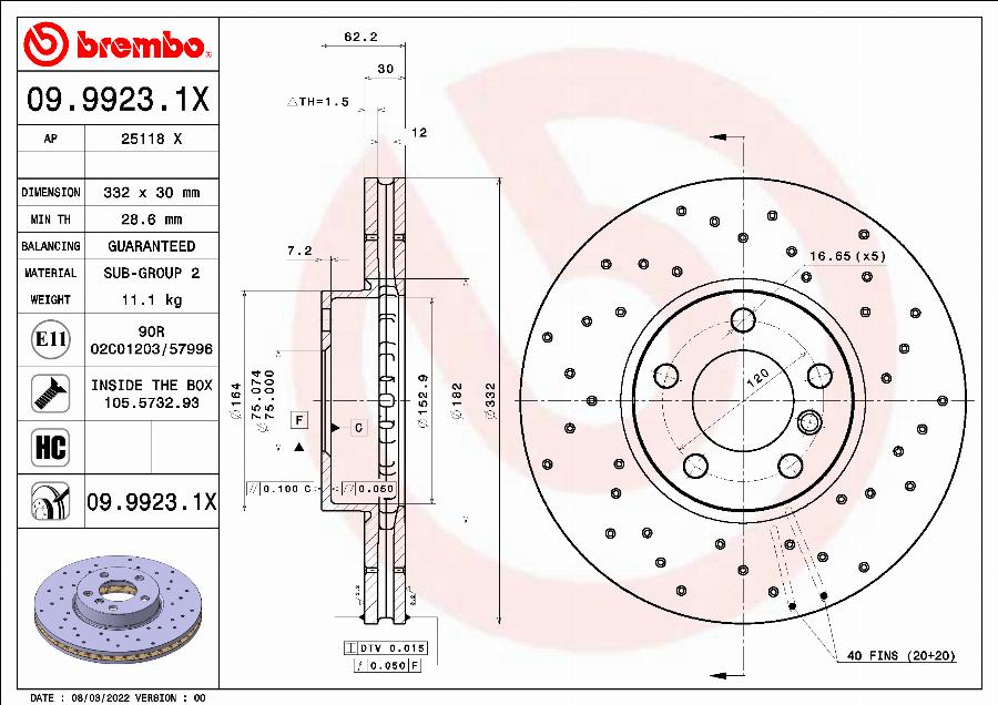 Brembo 09.9923.1X - Тормозной диск autosila-amz.com