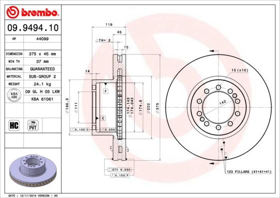 Brembo 09.9494.10 - Тормозной диск autosila-amz.com