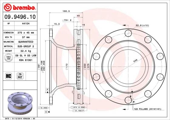 Brembo 09.9496.10 - Тормозной диск autosila-amz.com