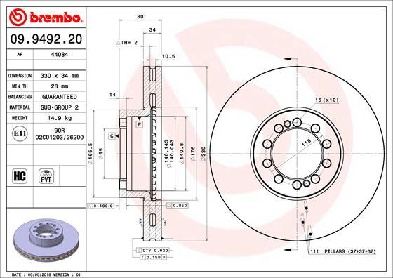 Brembo 09.9492.20 - Тормозной диск autosila-amz.com