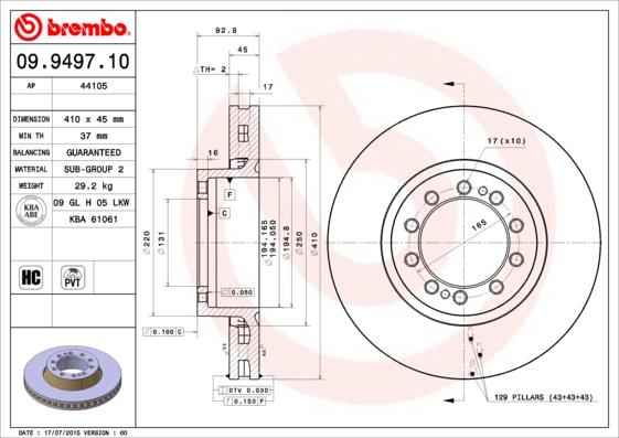 Brembo 09.9497.10 - Тормозной диск autosila-amz.com