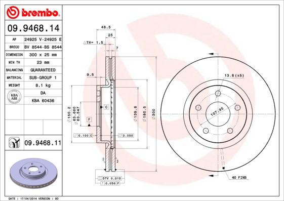 Brembo 09.9468.11 - Тормозной диск autosila-amz.com