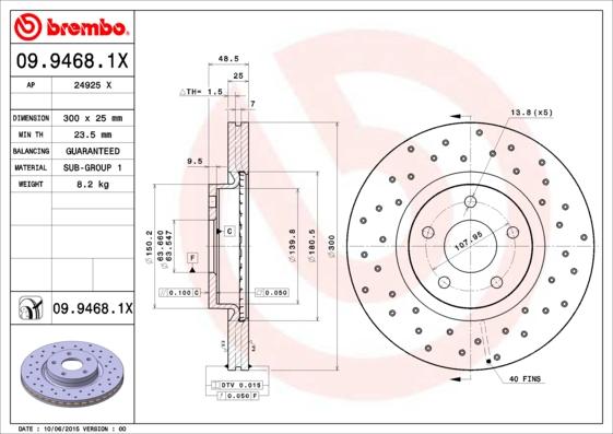 Brembo 09.9468.1X - Тормозной диск autosila-amz.com