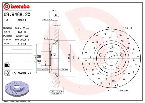 Brembo 09.9468.2X - Тормозной диск autosila-amz.com