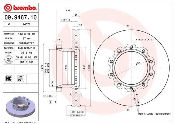 Brembo 09.9467.10 - Тормозной диск autosila-amz.com