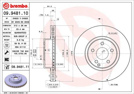 Brembo 09.9481.10 - Тормозной диск autosila-amz.com