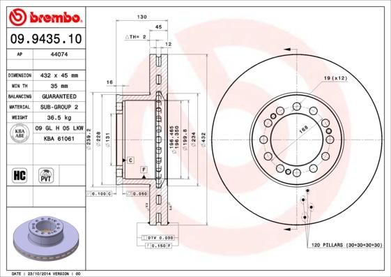 Brembo 09.9435.10 - Тормозной диск autosila-amz.com