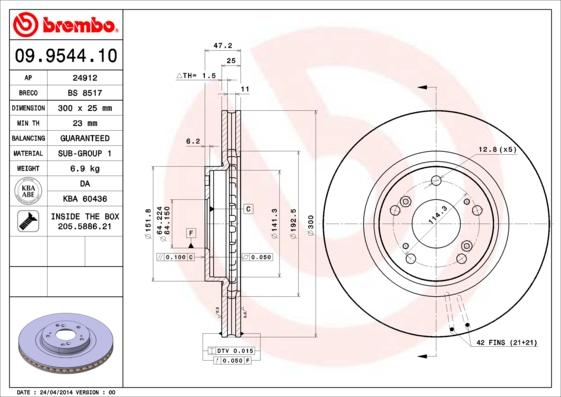 Brembo 09.9544.11 - Тормозной диск autosila-amz.com