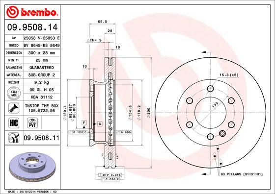 Brembo 09.9508.11 - Тормозной диск autosila-amz.com