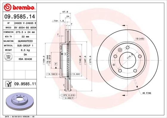 Brembo 09.9585.11 - Тормозной диск autosila-amz.com
