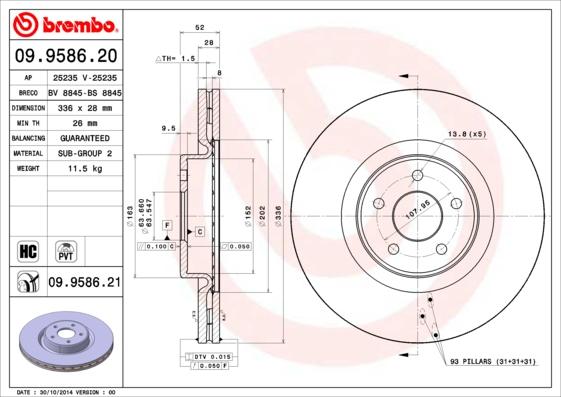 Brembo 09.9586.21 - Диск тормозной FORD FOCUS 09- перед.вент. RS (мин. 2 шт.) autosila-amz.com