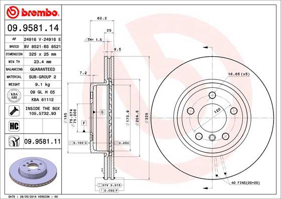 Brembo 09.9581.11 - Тормозной диск autosila-amz.com