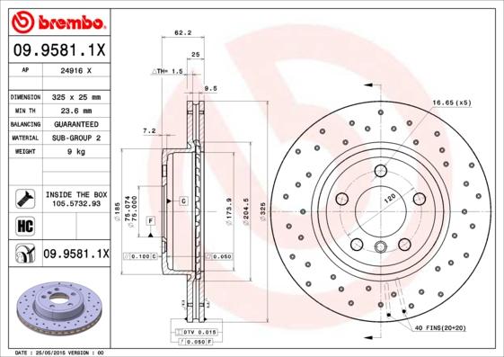 Brembo 09.9581.1X - Тормозной диск autosila-amz.com