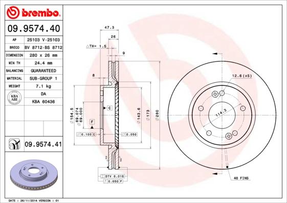 Brembo 09.9574.40 - Тормозной диск autosila-amz.com