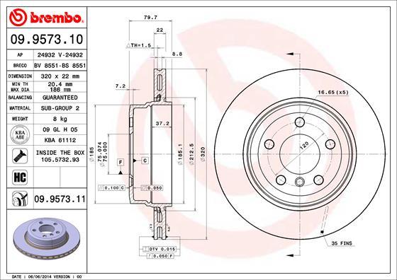 Brembo 09.9573.10 - Тормозной диск autosila-amz.com