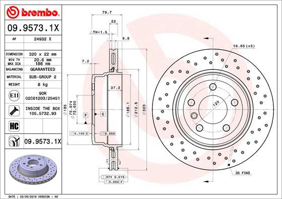 Brembo 09.9573.1X - Тормозной диск autosila-amz.com