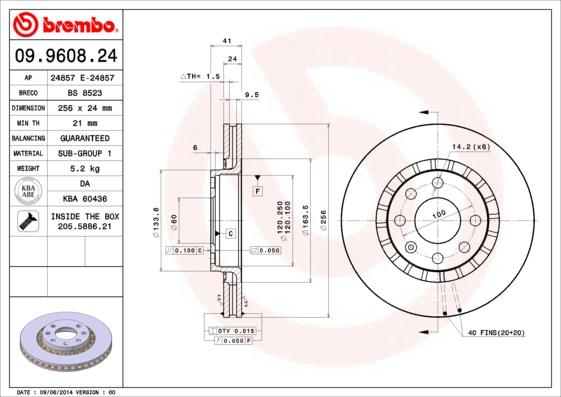 Brembo 09.9608.24 - Тормозной диск autosila-amz.com