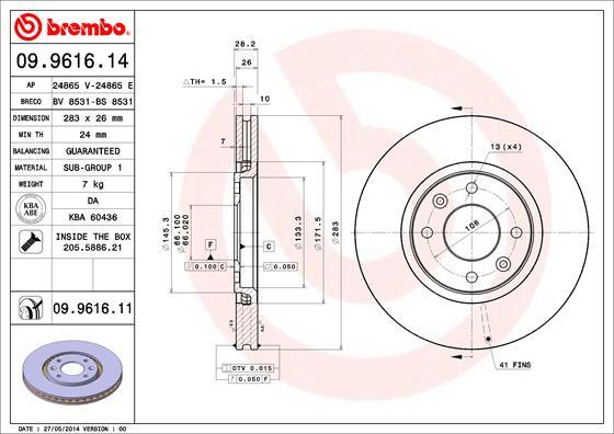 Brembo 09.9616.11 - Тормозной диск autosila-amz.com