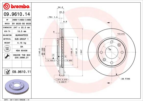 Brembo 09.9610.11 - Тормозной диск autosila-amz.com