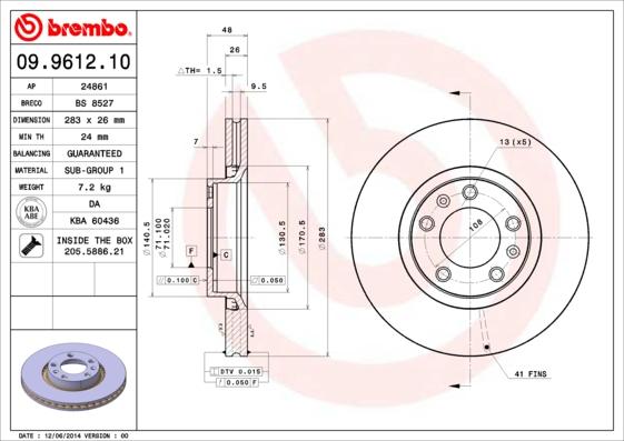 Brembo 09.9612.10 - Тормозной диск autosila-amz.com