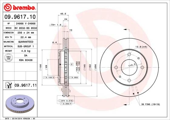 Brembo 09.9617.11 - Тормозной диск autosila-amz.com