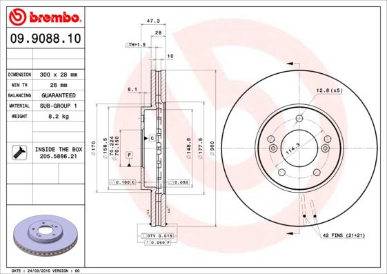 Brembo 09.9088.10 - Тормозной диск autosila-amz.com