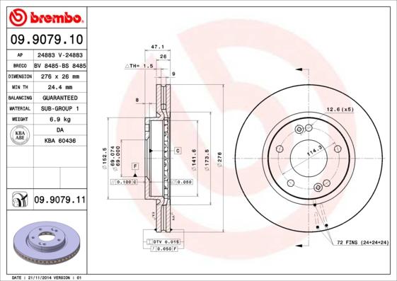 Brembo 09.9079.10 - Тормозной диск autosila-amz.com