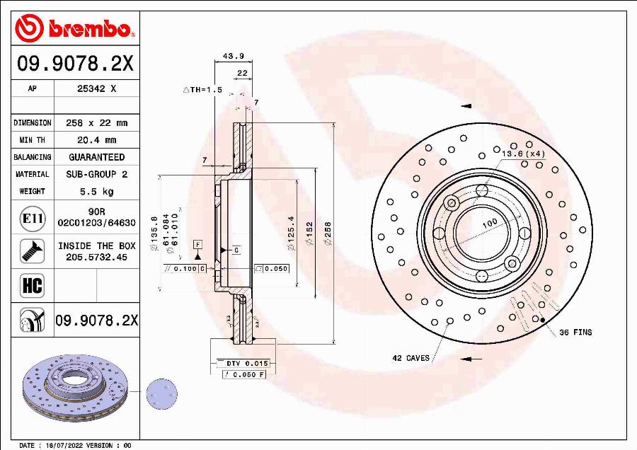 Brembo 09.9078.2X - Тормозной диск autosila-amz.com