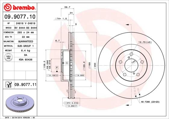 Brembo 09.9077.11 - Тормозной диск autosila-amz.com