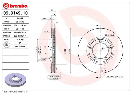 Brembo 09.9149.10 - Тормозной диск autosila-amz.com