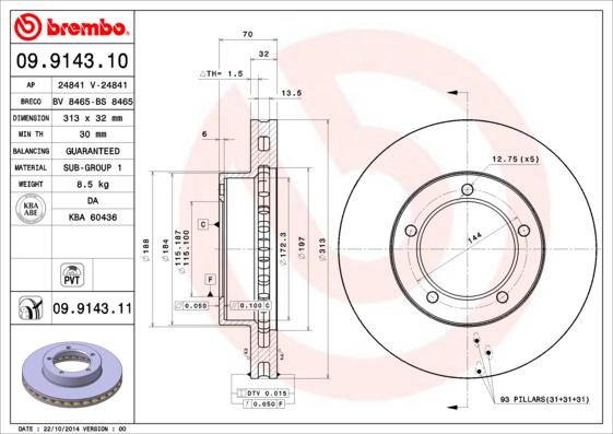 Brembo 09.9143.11 - Тормозной диск autosila-amz.com