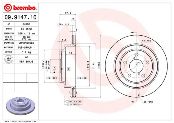 Brembo 09.9147.10 - Тормозной диск autosila-amz.com