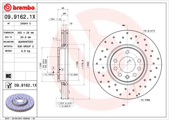 Brembo 09.9162.1X - Тормозной диск autosila-amz.com