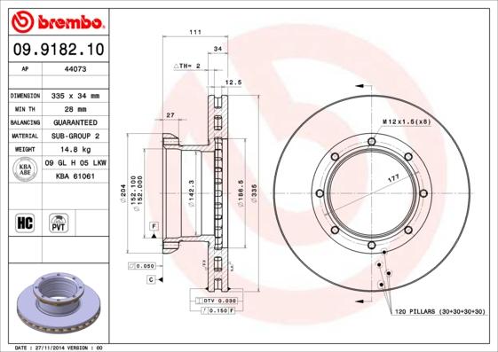 Brembo 09.9182.10 - Тормозной диск autosila-amz.com