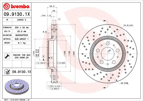 Brembo 09.9130.1X - Тормозной диск autosila-amz.com