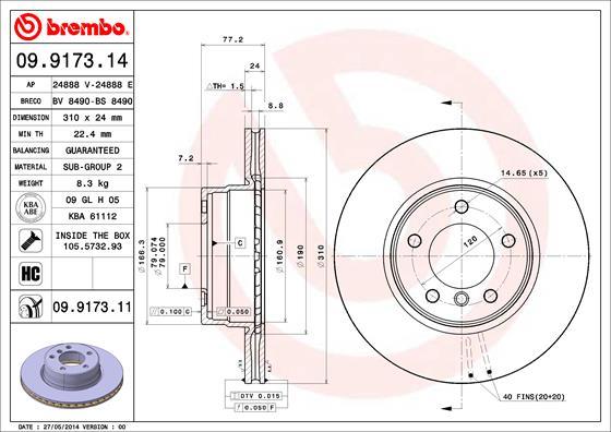 Brembo 09.9173.11 - Тормозной диск autosila-amz.com