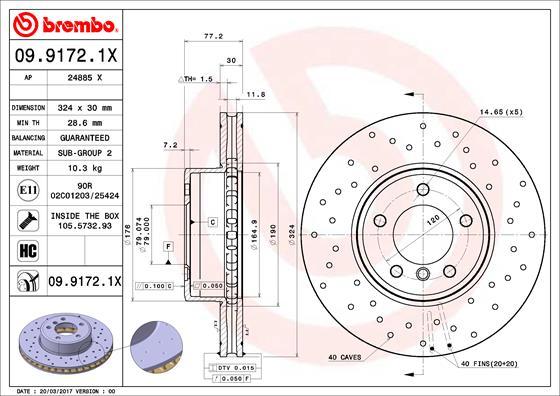 Brembo 09.9172.1X - Тормозной диск autosila-amz.com