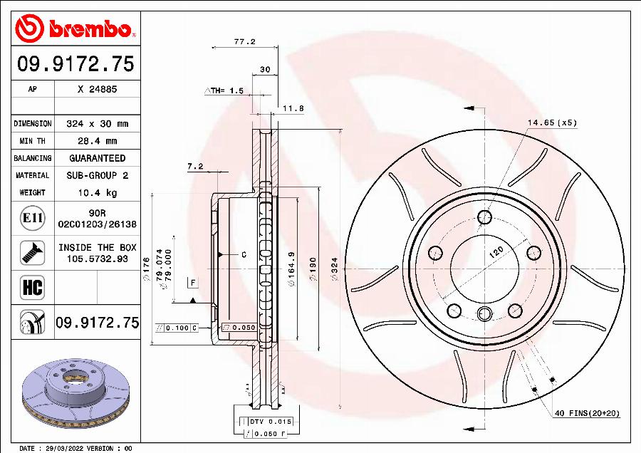 Brembo 09.9172.75 - Тормозной диск autosila-amz.com