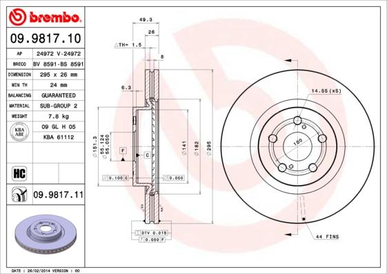 Brembo 09.9817.10 - Тормозной диск autosila-amz.com