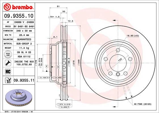 Brembo 09.9355.11 - Тормозной диск autosila-amz.com