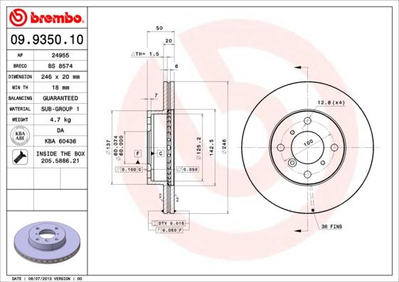 Brembo 09.9350.10 - Тормозной диск autosila-amz.com