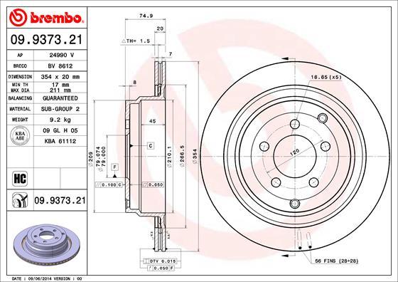 Brembo 09.9373.21 - Тормозной диск autosila-amz.com